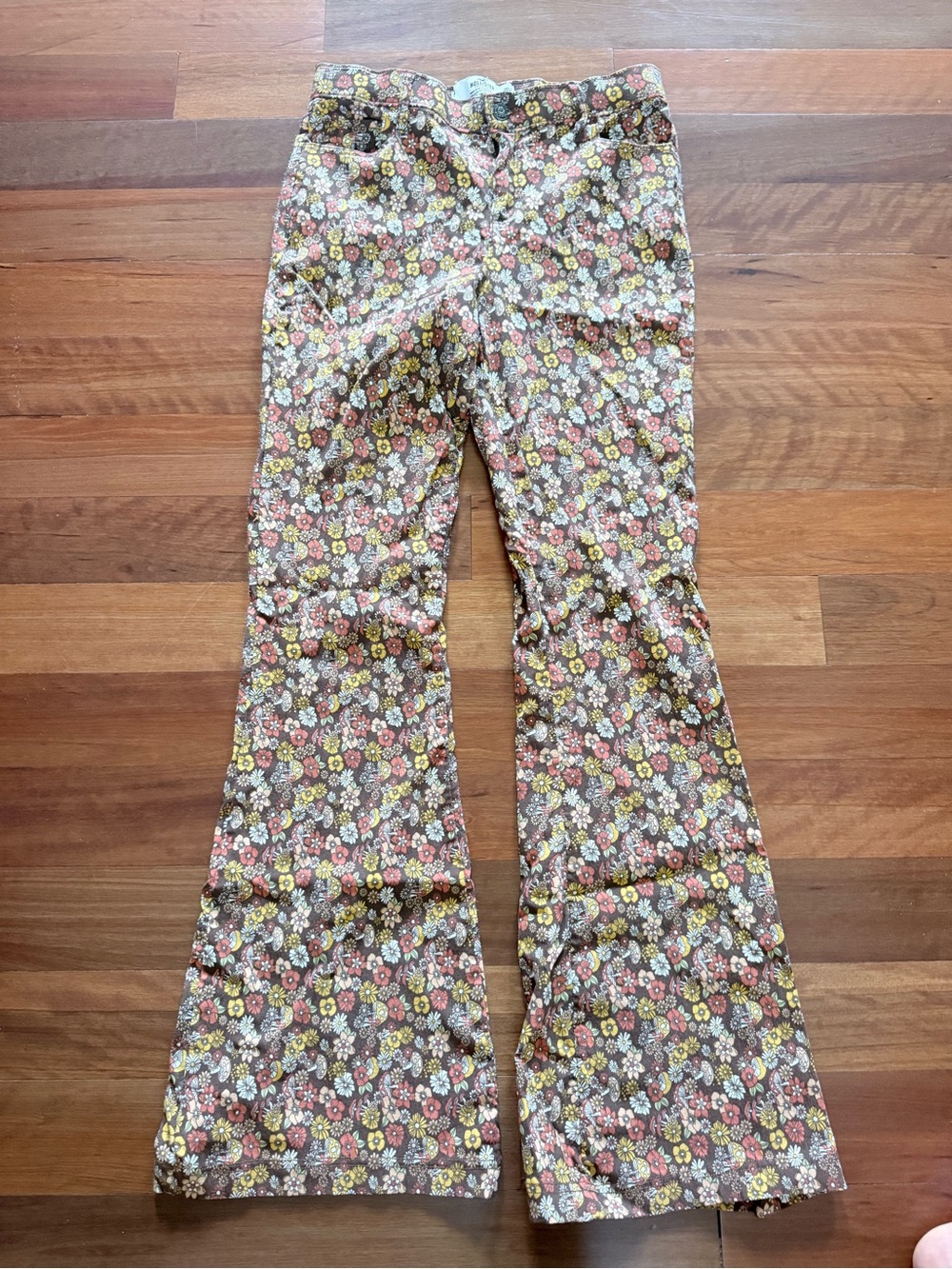 Mushroom/floral Print Bell Bottom Pants - Brown Multi